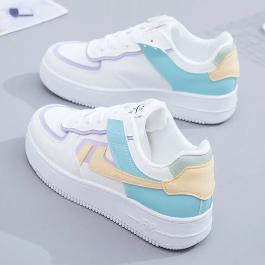 Fashion Lace-Up Flat Sneakers – Breathable, Wear-Resistant, Thick Sole