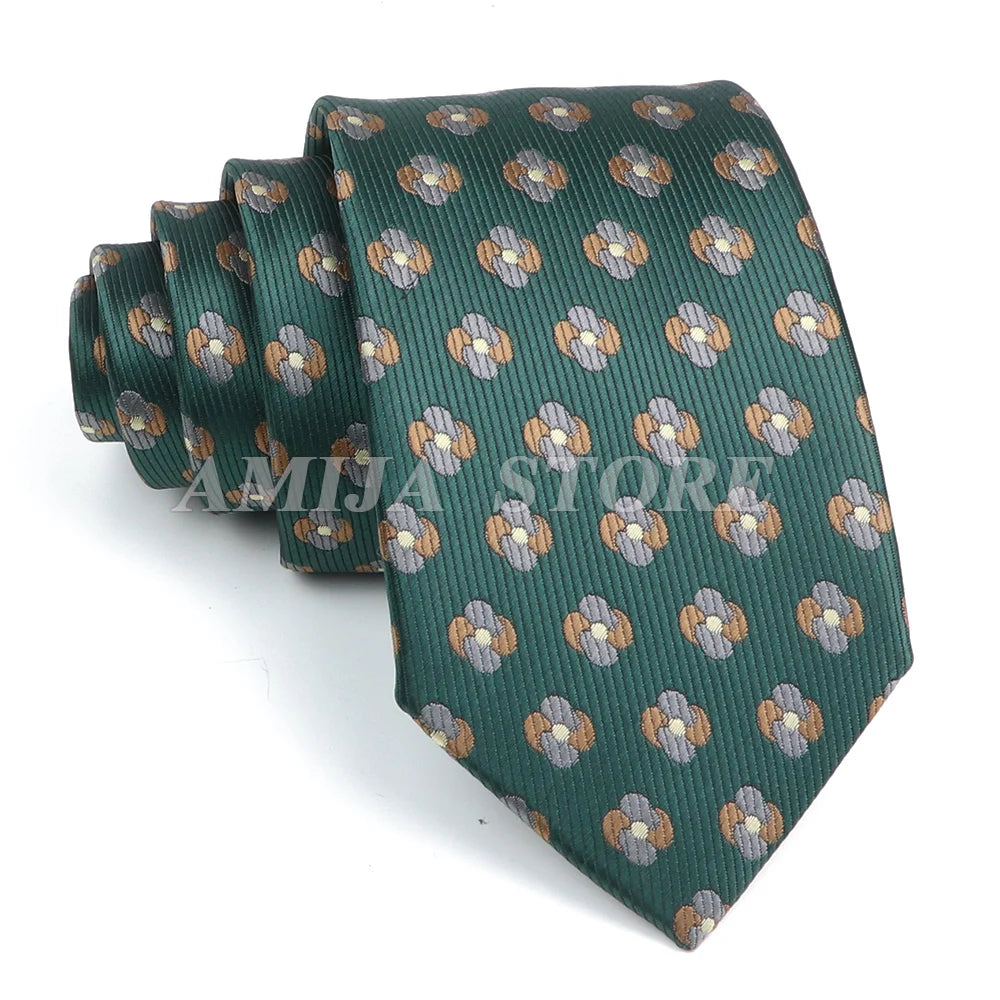 Men’s Jacquard Neck Ties 7cm – Floral & Stripe Design Necktie for Wedding, Party, Business & Daily Wear Gift