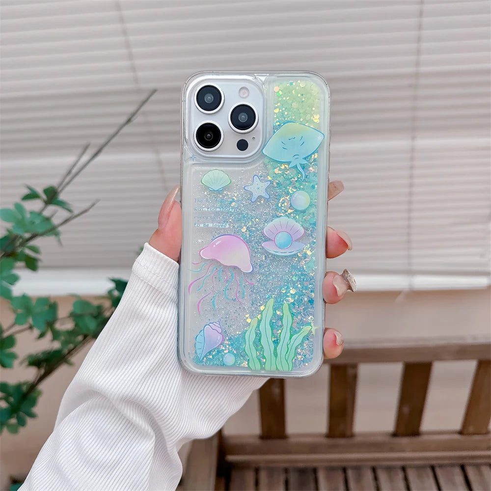 Glow-in-the-Dark Jellyfish Glitter iPhone Case – Luminous Soft Cover