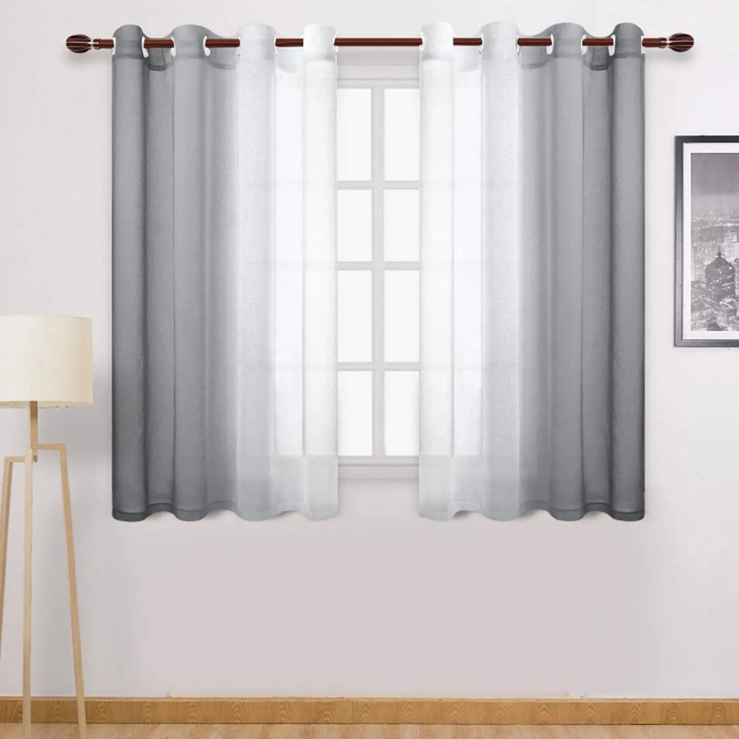 Gradient Blackout Curtains – Light-Filtering Faux Grommet Drapes for Bedroom & Living Room
