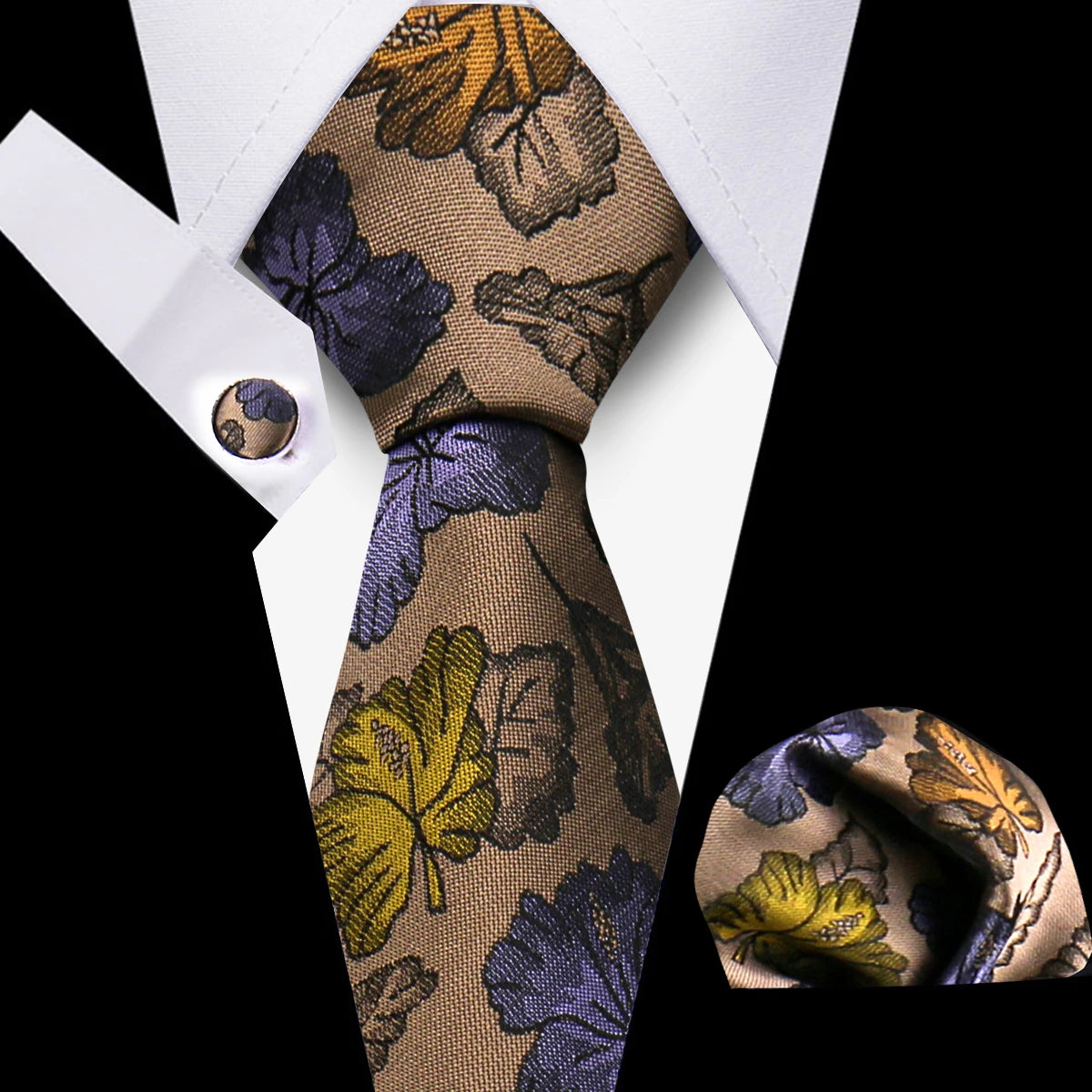 Classic Men’s Tie Set Plaid Necktie with Pocket Square & Cufflinks Business Wedding Gift Accessories