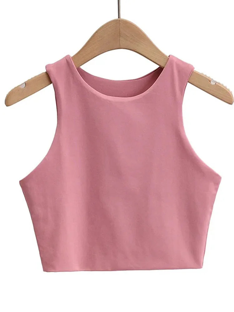 2023 Summer Women’s Slim Sleeveless Tank Tops – O-Neck, Sexy, Nylon, 6 Colors