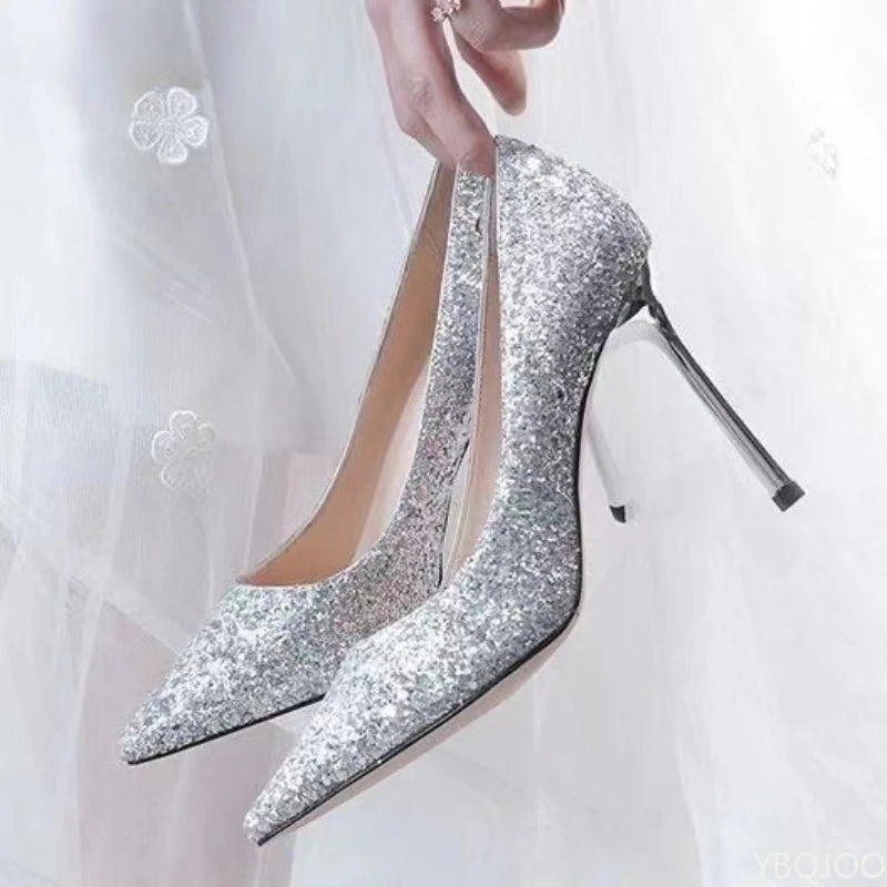 Women's Elegant Sequin High Heels – Pointed Toe Slim Pumps