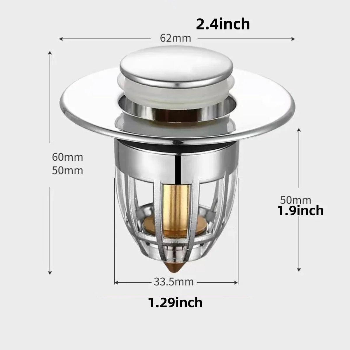 Universal Chrome Sink Drain Filter – Pop-Up Hair Catcher & Easy Push Stopper