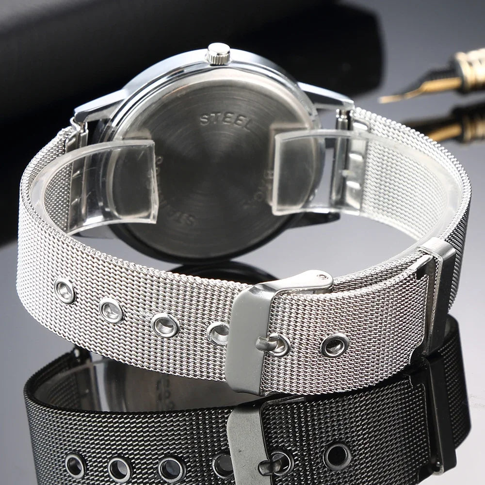 Fashion Women’s Quartz Watch Luxury Silver Mesh Strap Elegant Analog Wristwatch Relogio Feminino