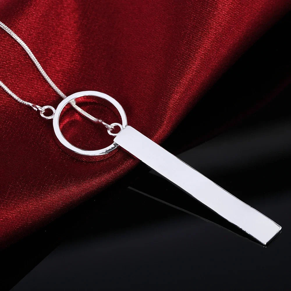 New 925 Sterling Silver Round Pendant Necklace for Women – 18 Inch Chain