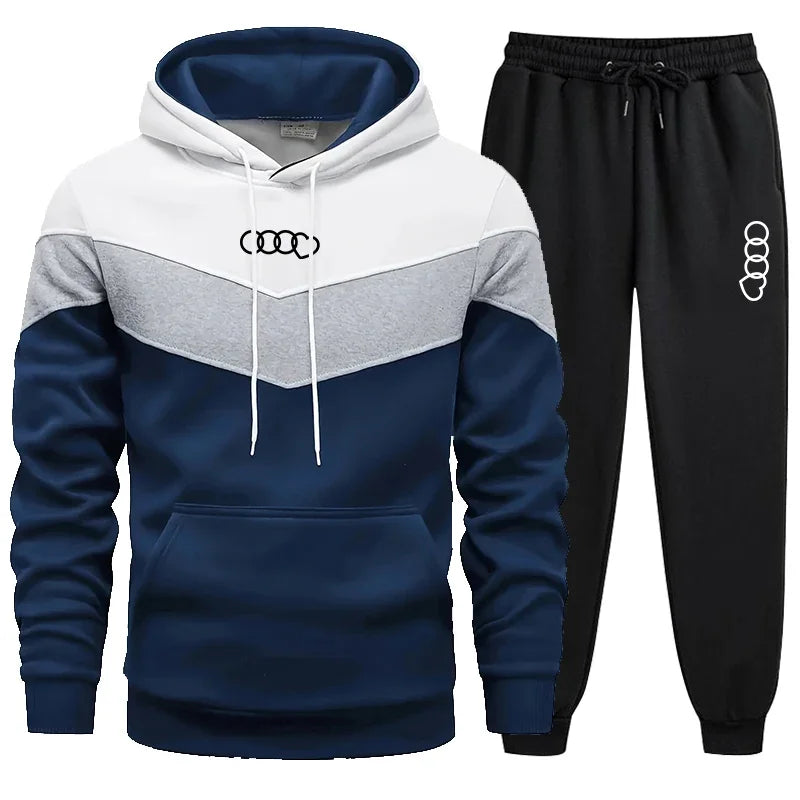 Men’s Casual Hoodie Sweatshirt Tracksuit – Tricolor Sports Jogging Set