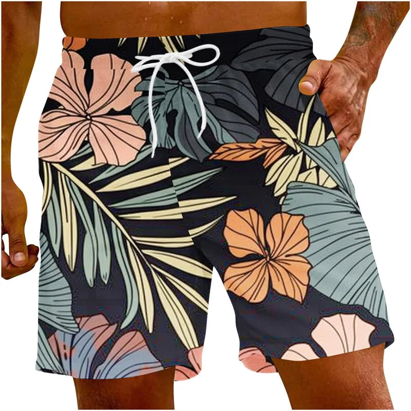 Men's 3D Palm Leaf Beach Shorts – Casual Hawaiian Swim Trunks