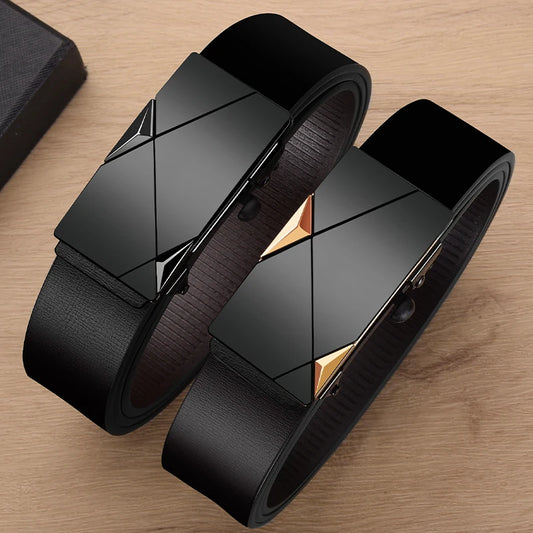 Men’s Business Belt — PU Leather with Alloy Automatic Buckle, Fashion Luxury Strap for Jeans & Formal Wear