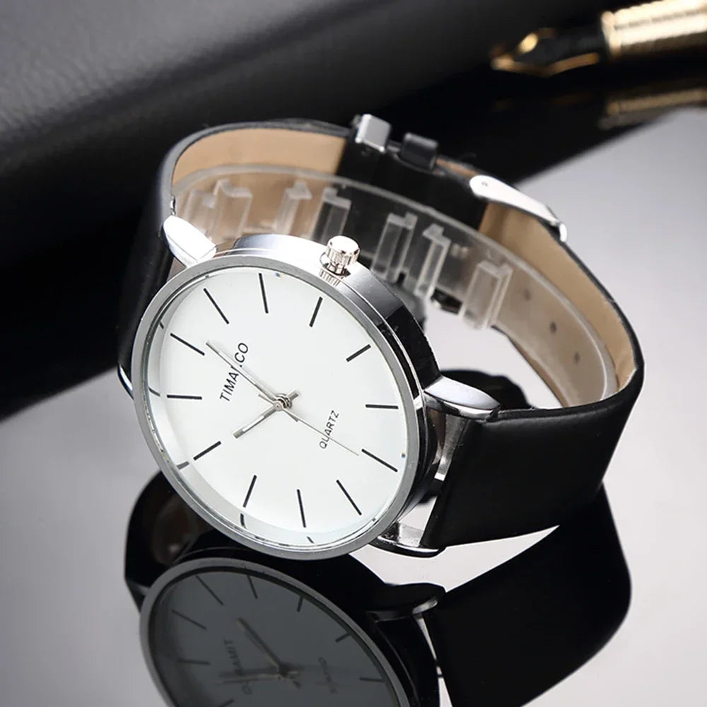 Women’s Simple Quartz Watch – Slim Leather Strap, Round Dial