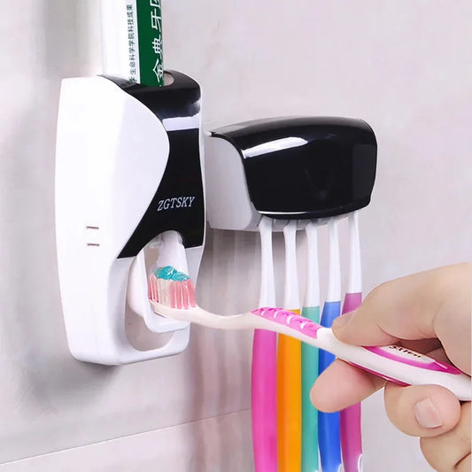 Automatic Toothpaste Dispenser & Toothbrush Holder – Wall-Mount Bathroom Set