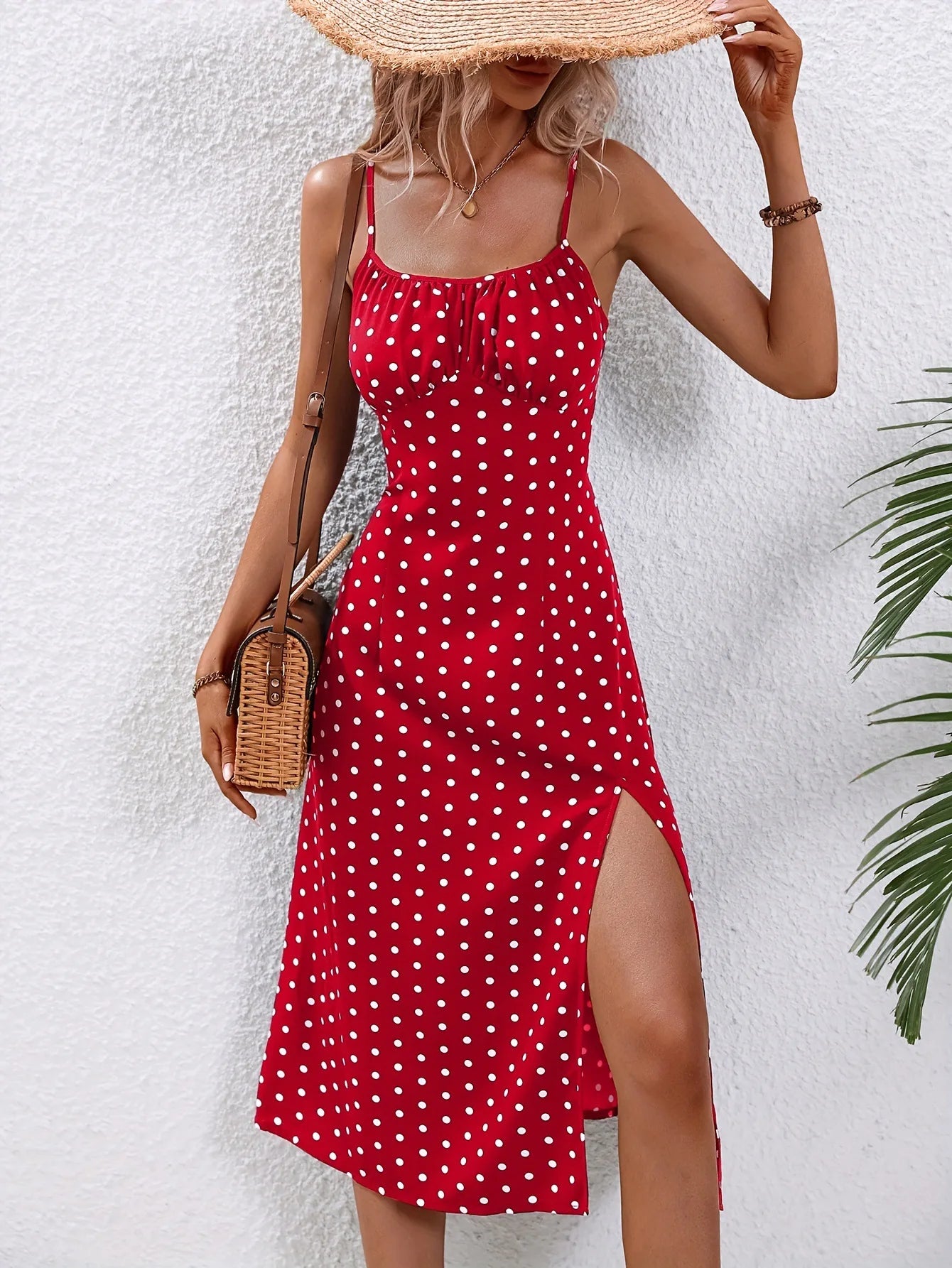 Women’s Floral Spaghetti Strap Boho Beach Slit Dress