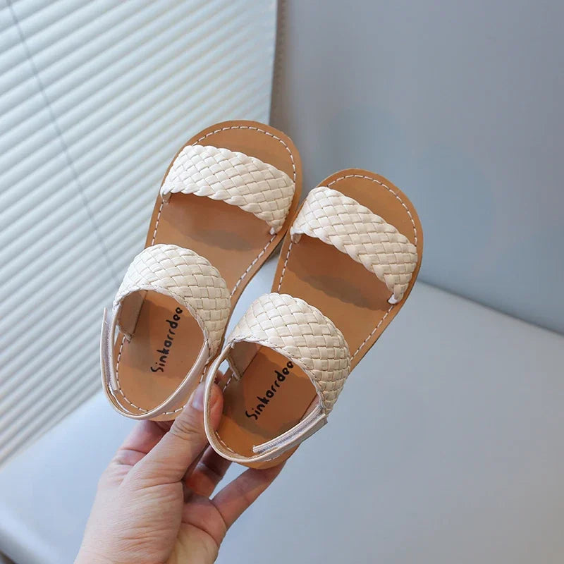 Girls’ Summer Sandals 2024 – Woven Design, Anti-Skid, Open-Toe Beach Shoes