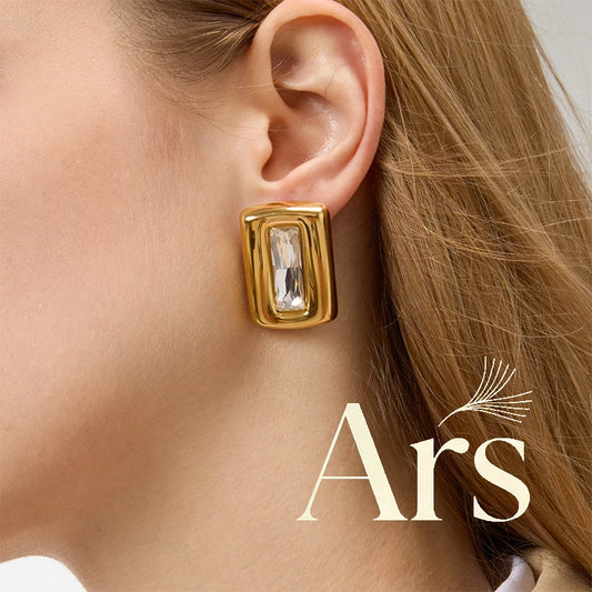 Women’s Square Stud Earrings – 18K Gold-Plated Stainless Steel Zircon