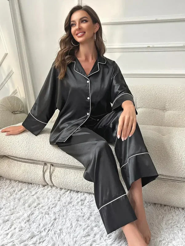 Women’s Satin Pajama Set – Long Sleeve Top & Pants