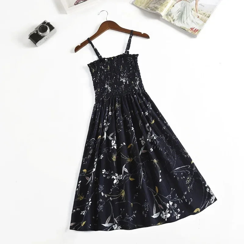 Women's Summer Chiffon Spaghetti Strap Mini Dress – Sleeveless, Elastic Waist, Casual Vestidos