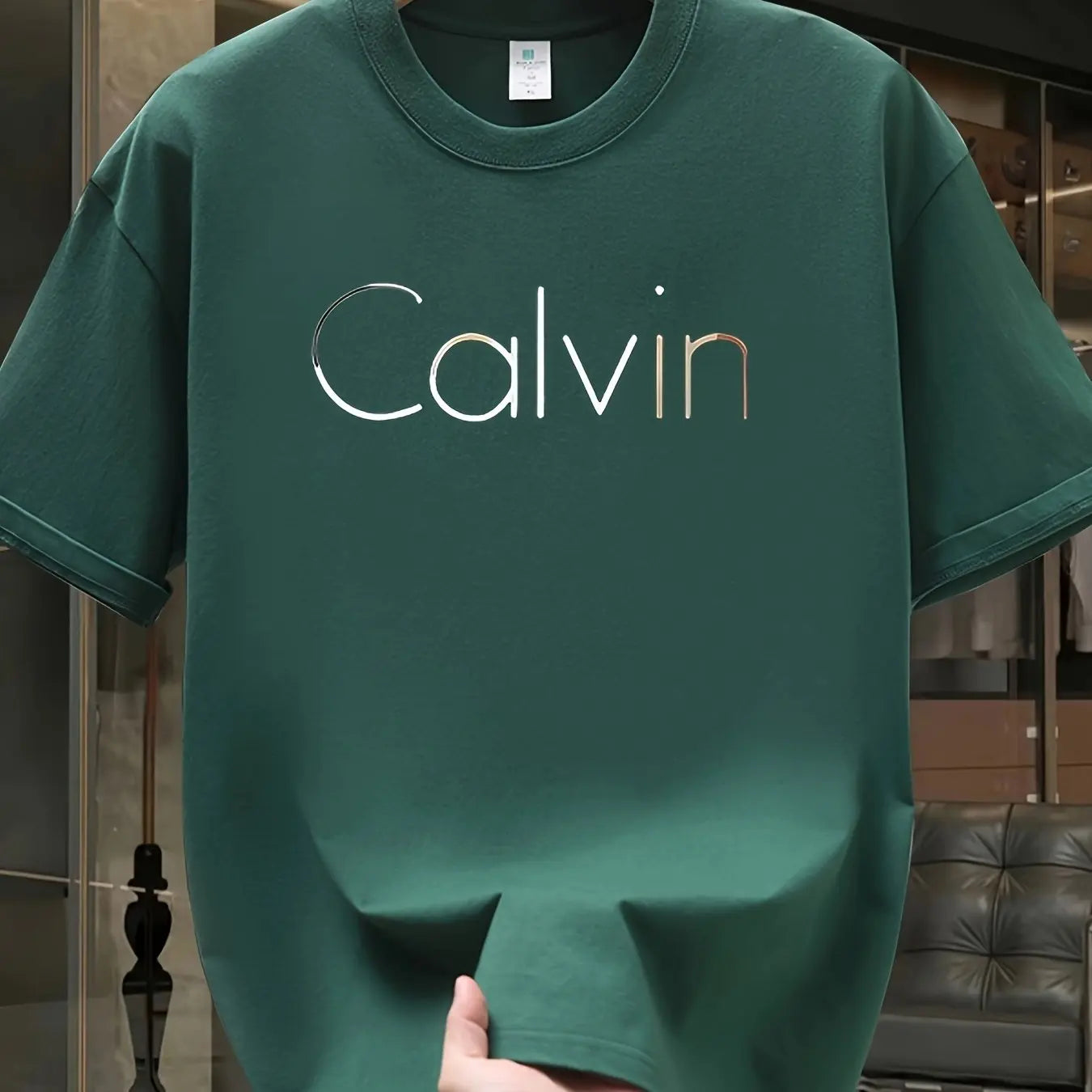 Men's Summer 100% Cotton Loose-Fit Calvin Print Casual Sports Tee, Round Neck, Short Sleeve.