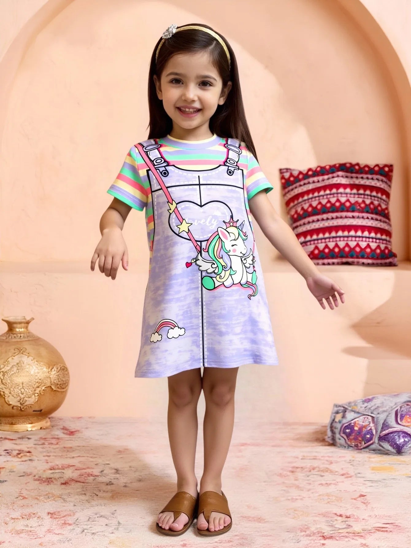 Girls Rainbow Stripe T-Shirt Dress – Cute Summer Casual.