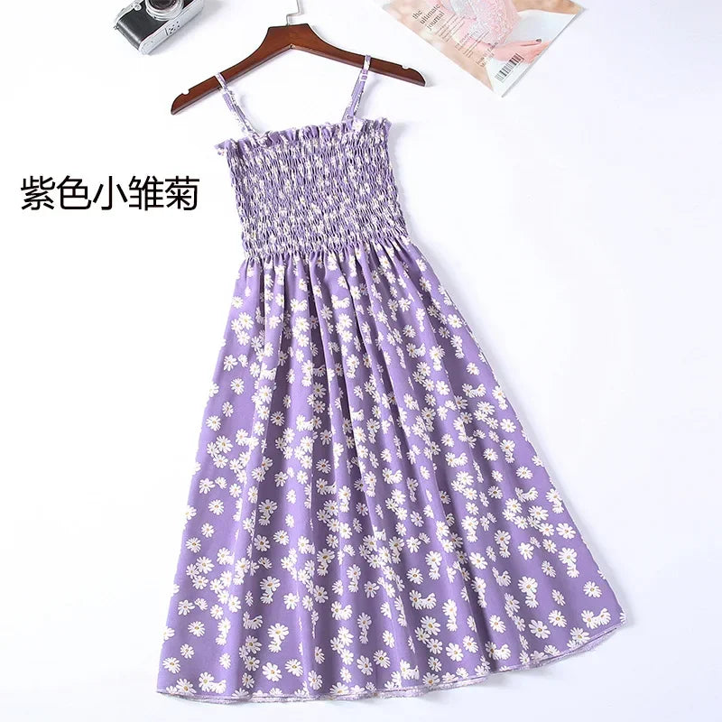 Women's Summer Chiffon Spaghetti Strap Mini Dress – Sleeveless, Elastic Waist, Casual Vestidos