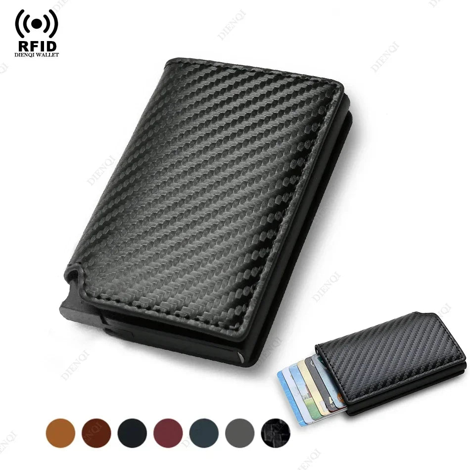 Men's RFID Wallet – Slim Carbon Fiber Anti-Theft Cardholder, Pop-Up Design, Black.