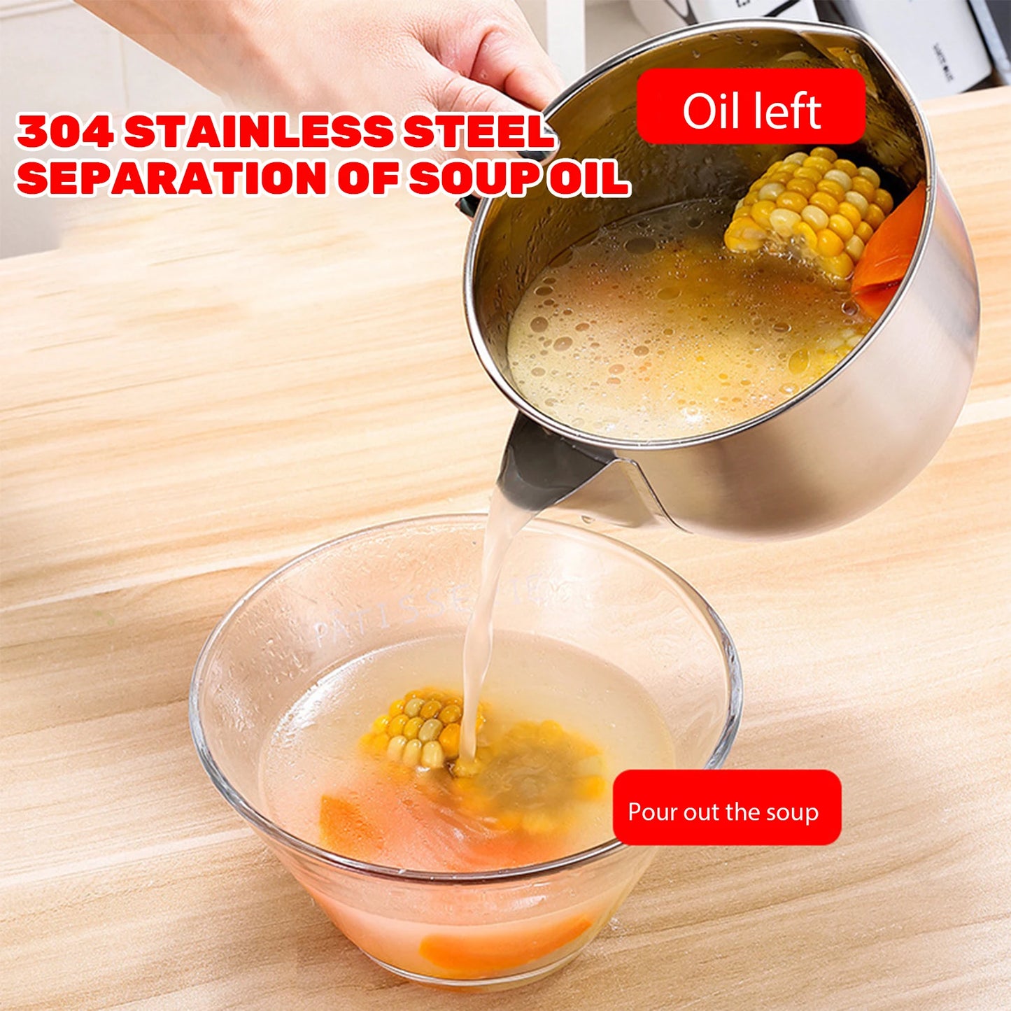 1000ML Stainless Steel Oil & Soup Separator with Handle