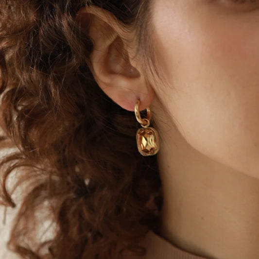 Trendy Women’s Earrings – Stainless Steel with Cubic Zirconia & Glass, Modern Style Gift
