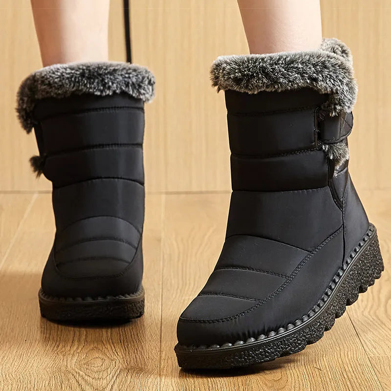 Women's Winter Ankle Snow Boots 2024 – Waterproof, Low Heel, Fur-Lined