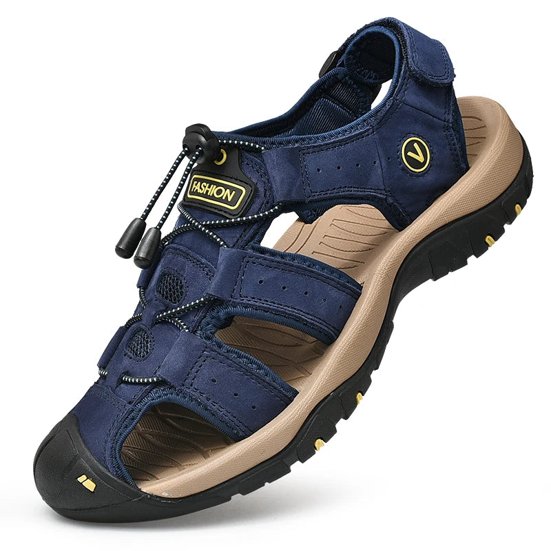 Men's Summer Leather Sandals – Casual Outdoor Beach Shoes