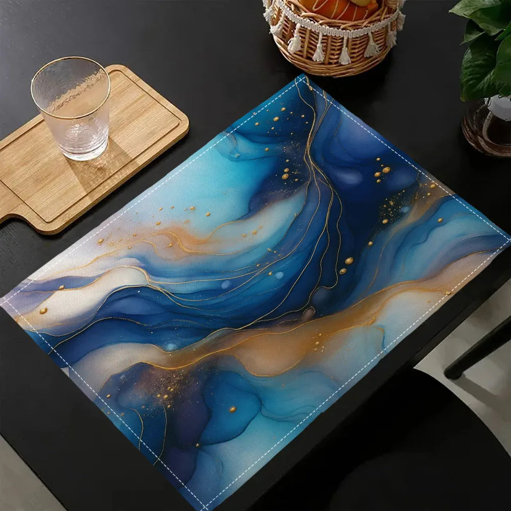 Blue Marble Foil Placemat – Rectangular Table Mat Coaster