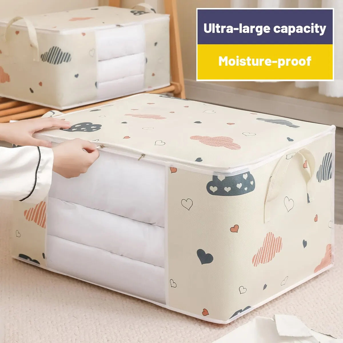 Large Capacity Clothes Storage Bag — Foldable Organizer with Reinforced Handles & Sturdy Zipper for Bedding and Blankets