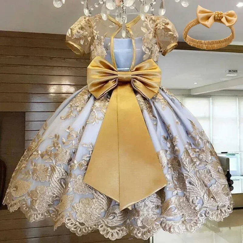 2024 Girls' Lace Princess Dress – Formal, Elegant, Vintage Embroidered Gown