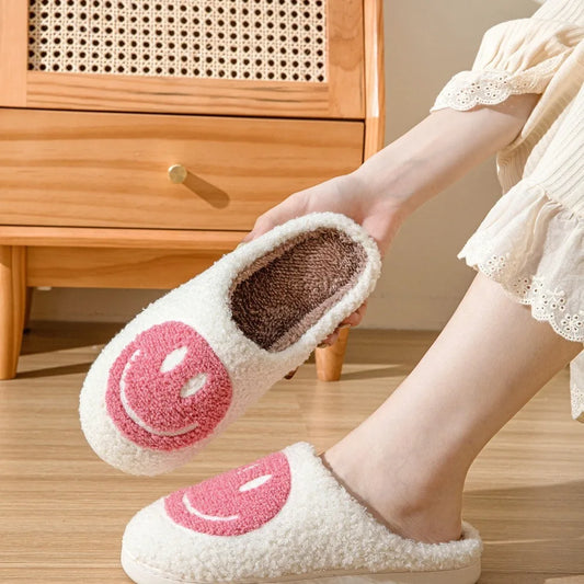 Winter Cotton Slippers — Warm Indoor Plush Cartoon Smiley Face Home Shoes, Thick-Soled Couple Style