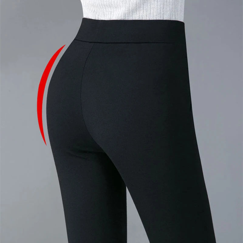 Women's Thick & Thin Warm Winter Pencil Pants, Plush Stretch Slim Fit Leggings for Ladies