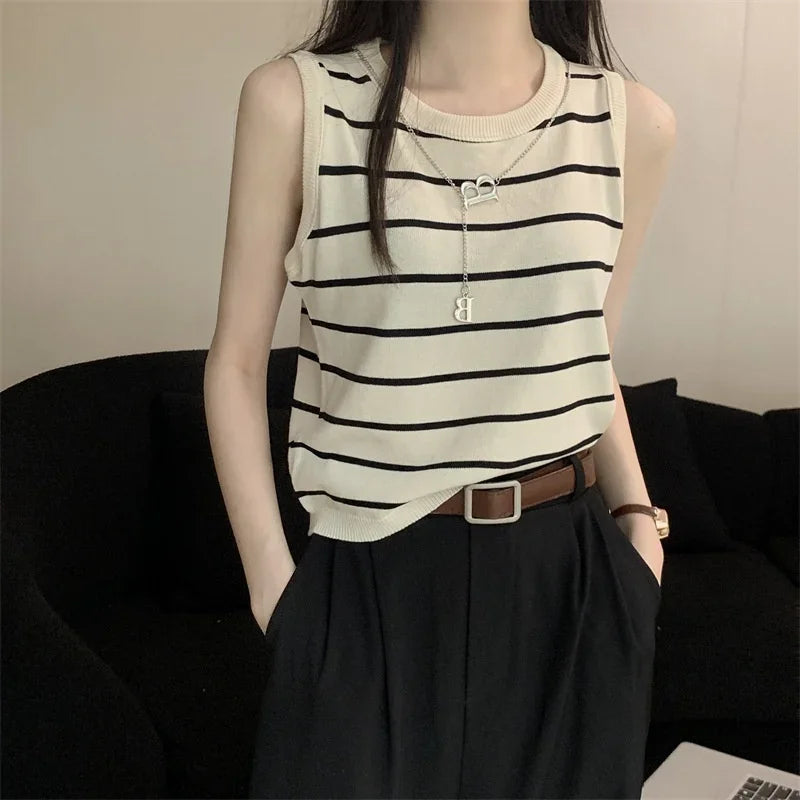 2025 Women's Striped Stretch Vest Top