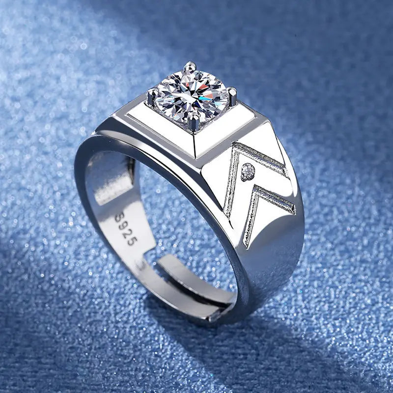 925 Sterling Silver Adjustable Crystal Ring – Fashion Wedding & Engagement Jewelry for Men
