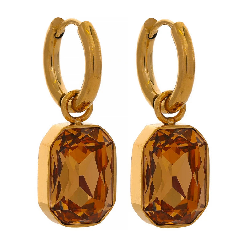 Trendy Women’s Earrings – Stainless Steel with Cubic Zirconia & Glass, Modern Style Gift