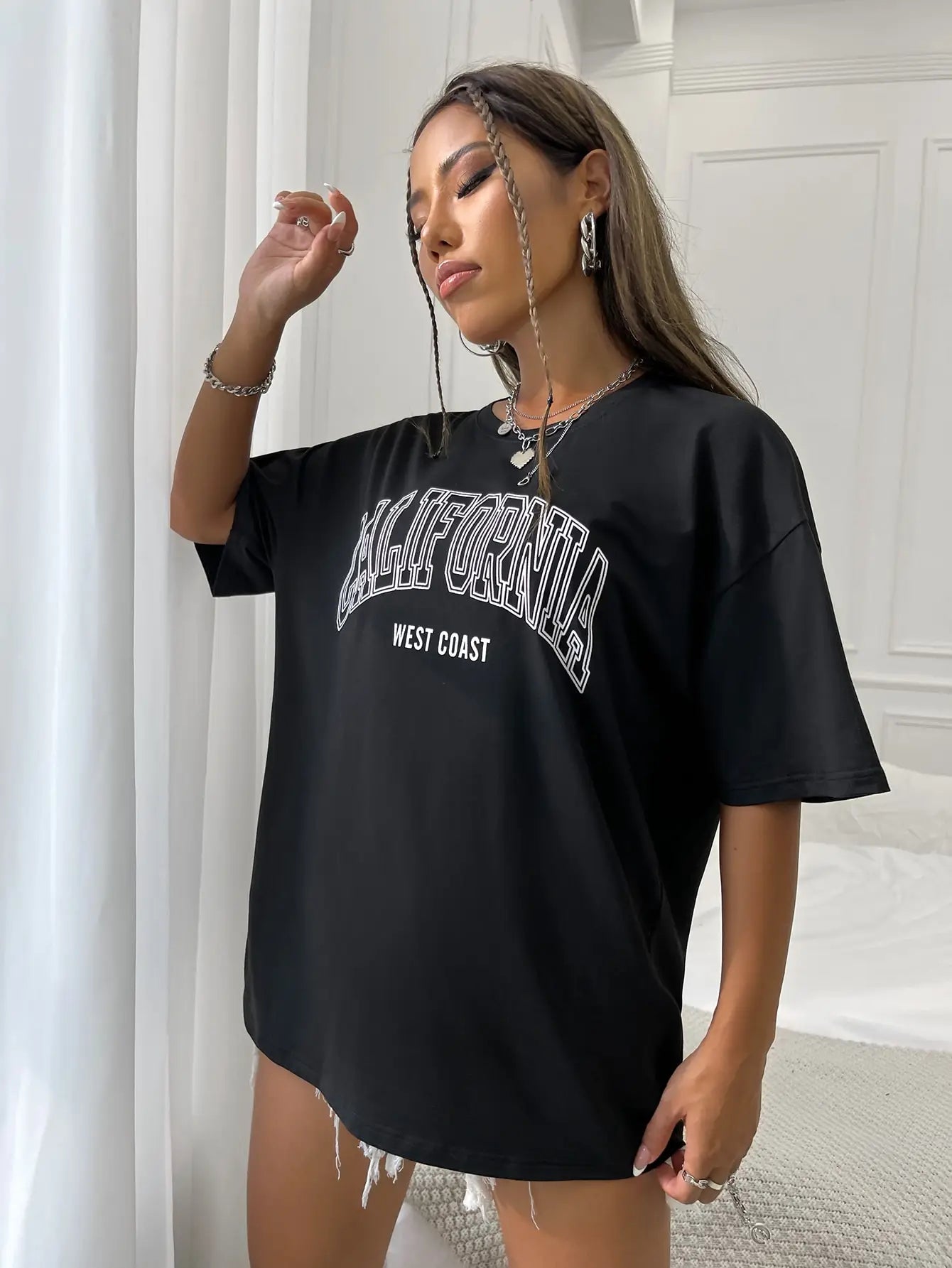 California Letter Print Tee – Oversized Cotton Streetwear