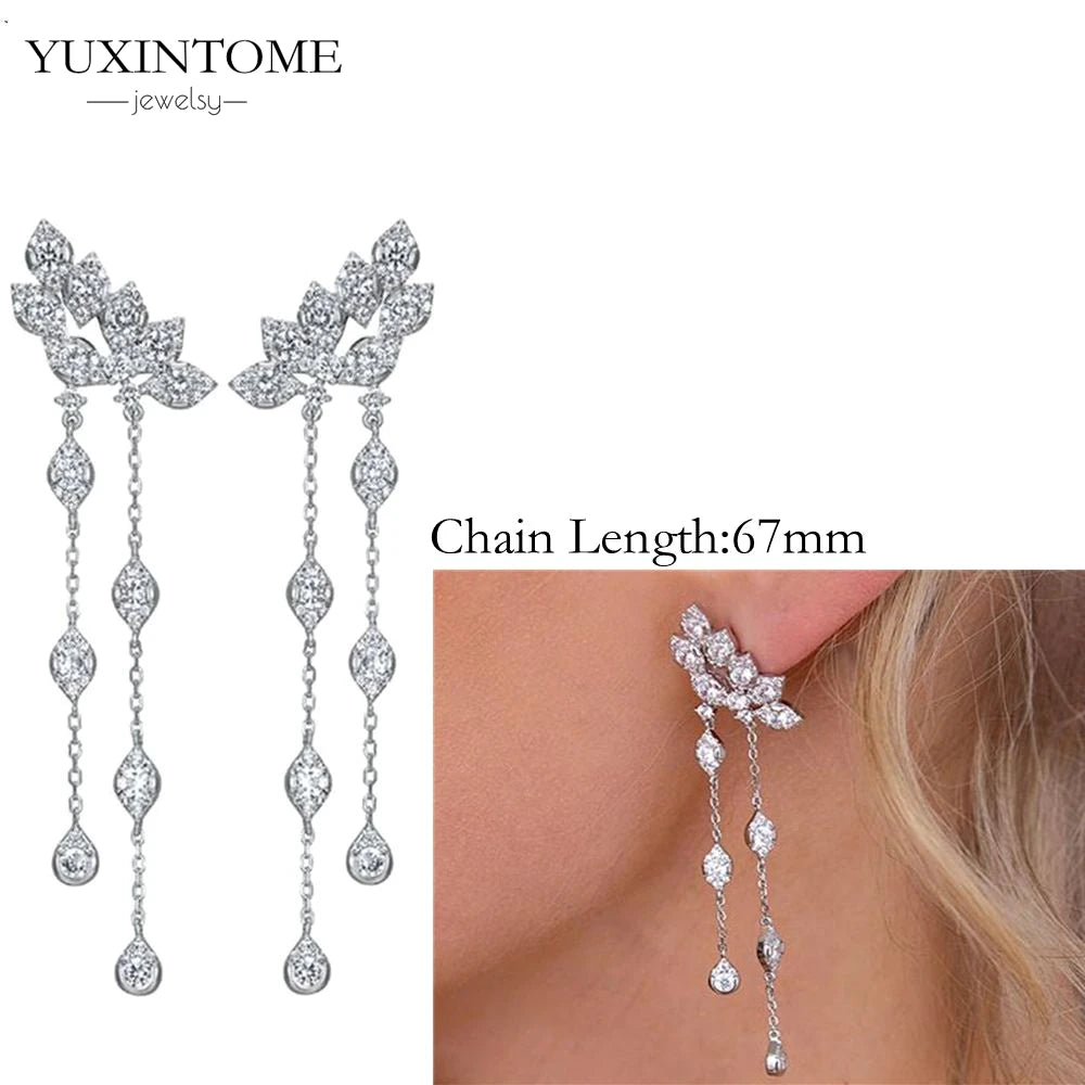 925 Sterling Silver White Zircon Tassel Hoop Earrings — Women’s Luxury Korean Fashion Jewelry 2025