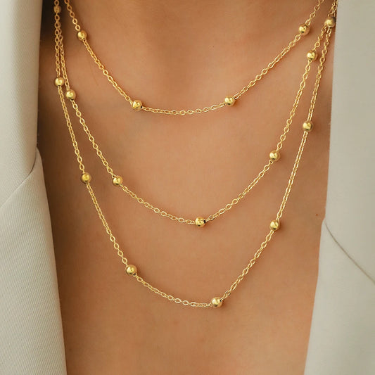 Multi-Layer Stainless Steel Beaded Necklace – Elegant Party Jewelry for Women