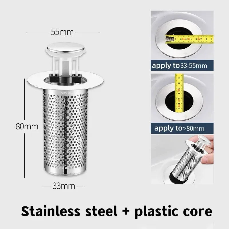 Stainless Steel Floor Drain Filter – Hair Catcher & Anti-Odor Pop-Up Sink Plug