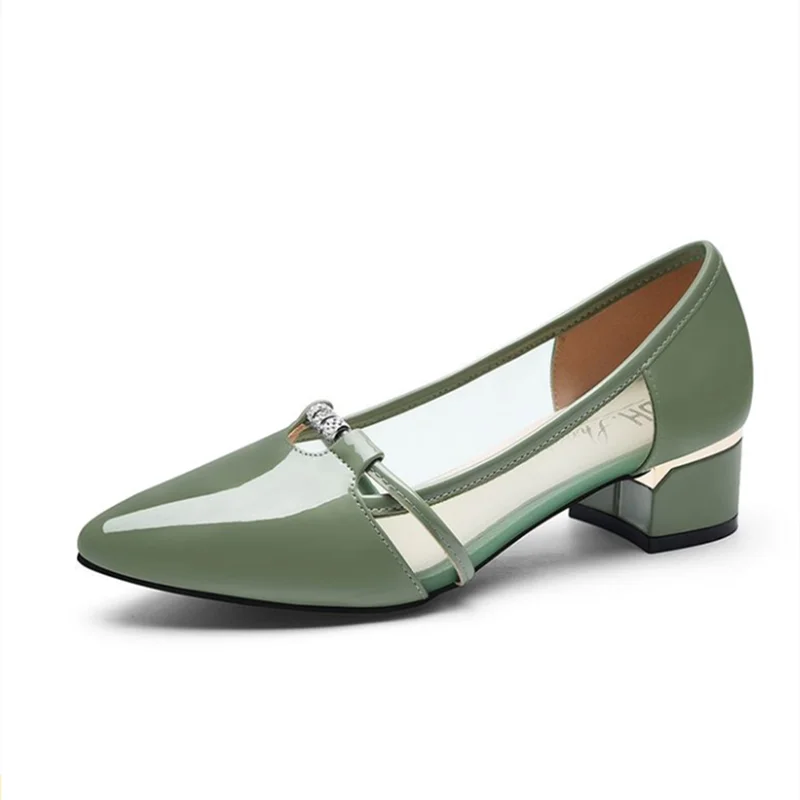 Women’s Green & Black Hollow-Out High Heel Pumps – Breathable Office Shoes