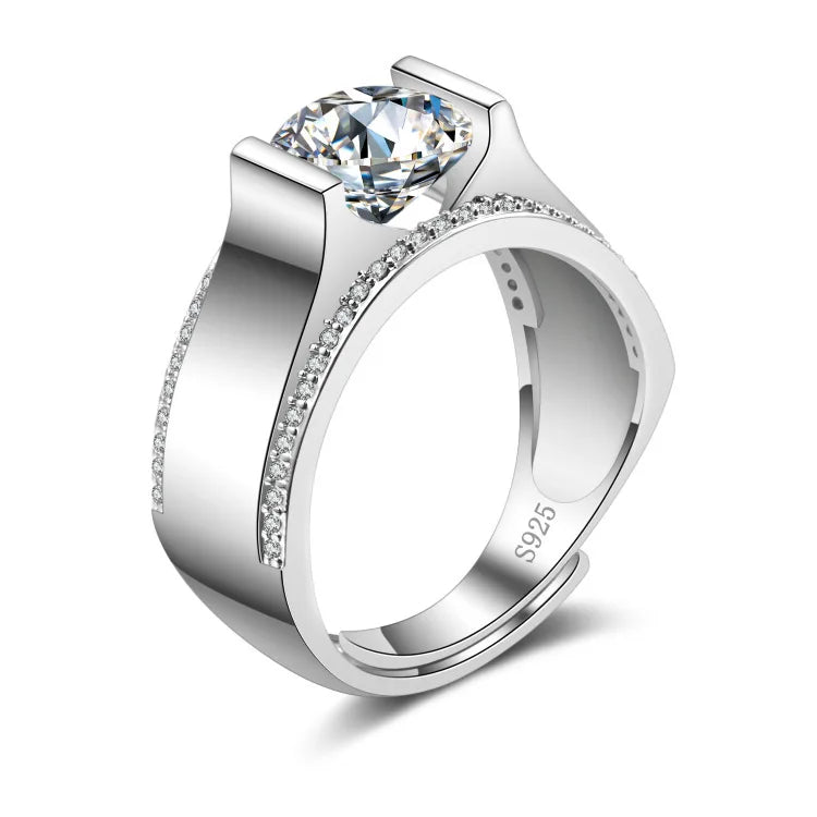 925 Sterling Silver Adjustable Crystal Ring – Fashion Wedding & Engagement Jewelry for Men
