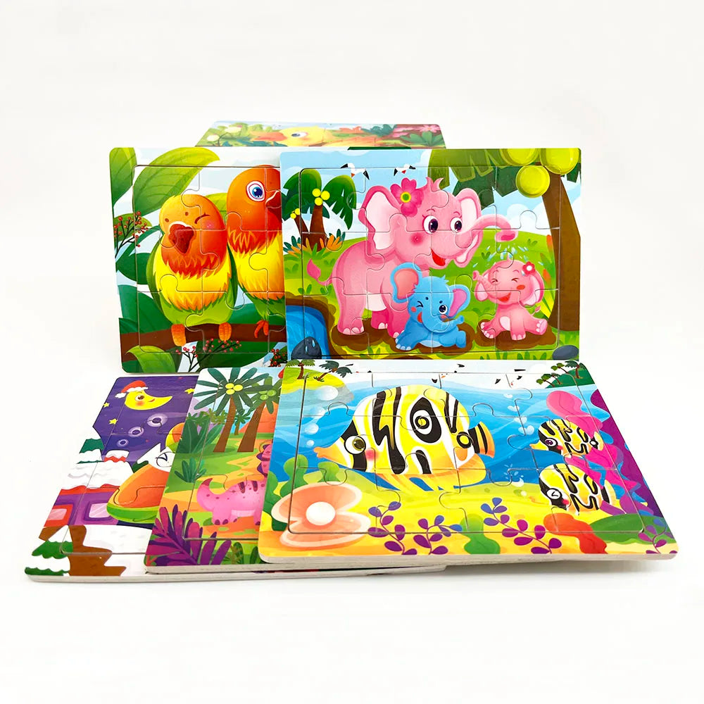 12-Piece Wooden Animal Jigsaw Puzzle – Montessori Educational Toy for Baby or Kids