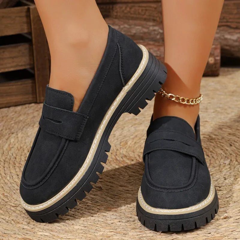 Women’s Fashion Loafers – 2025 Spring/Autumn Low-Top Thick Heel Casual Shoes (36–43)