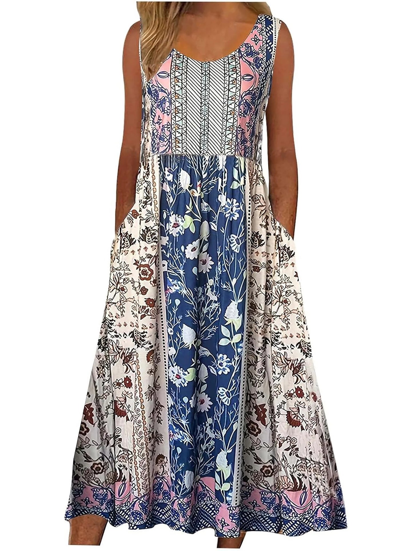 2025 Summer Women's Boho Floral Sleeveless Midi Sundress