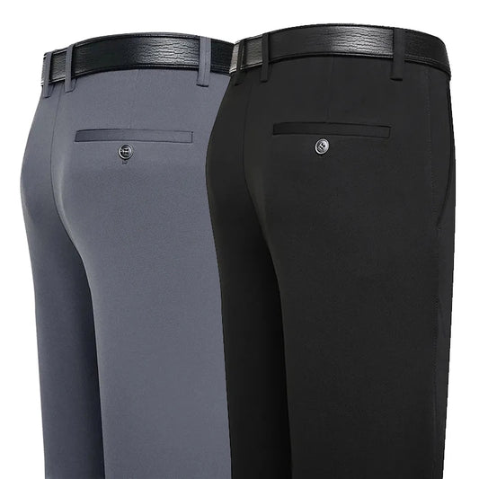 Men’s Business Casual Suit Pants – Straight Fit, Elastic Waist