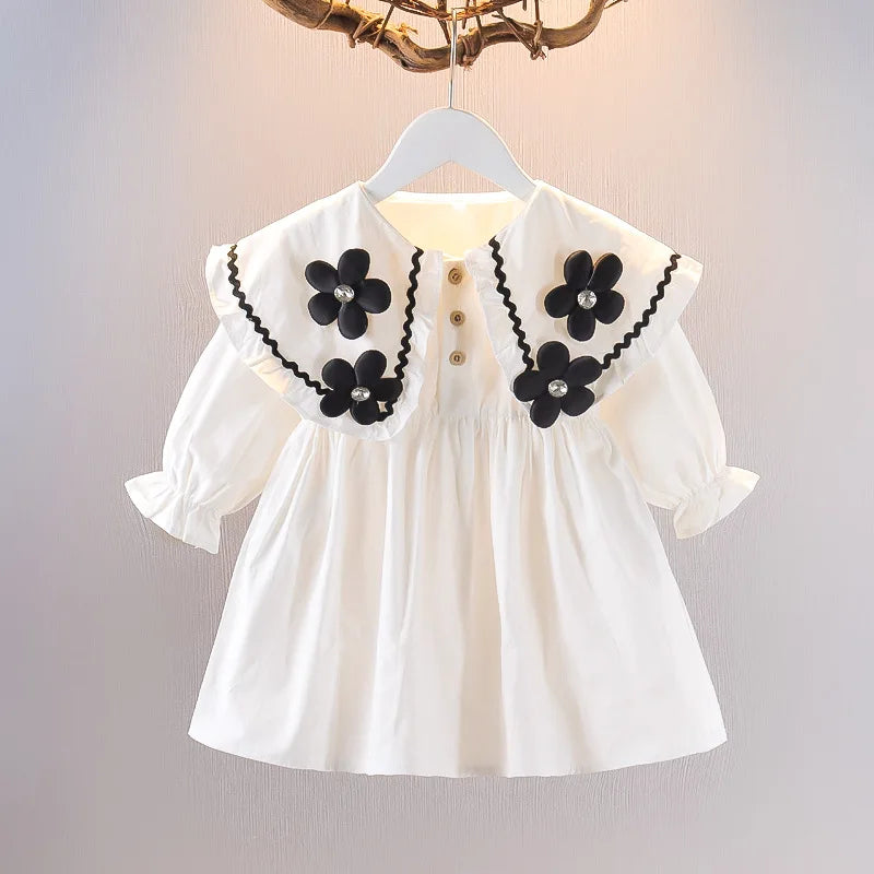 Girls’ Korean Floral Cotton Princess Dress (Spring/Autumn)