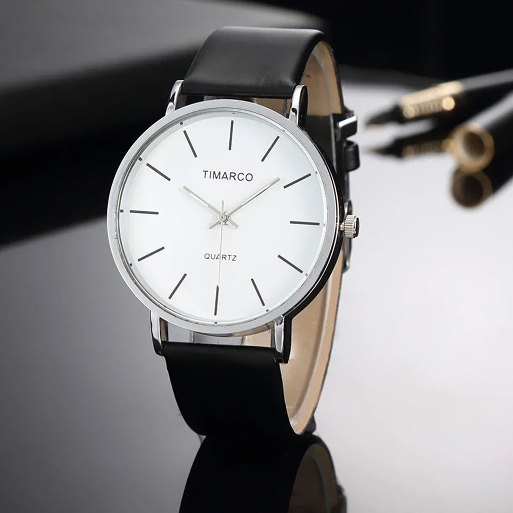 Women’s Simple Quartz Watch – Slim Leather Strap, Round Dial