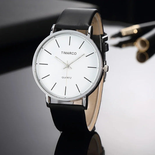 Women’s Simple Quartz Watch – Slim Leather Strap, Round Dial