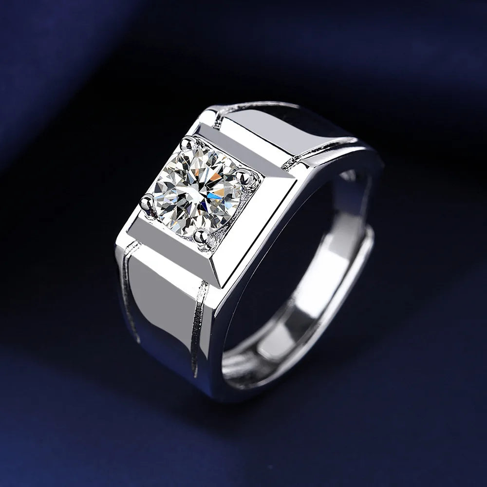 925 Sterling Silver Adjustable Crystal Ring – Fashion Wedding & Engagement Jewelry for Men
